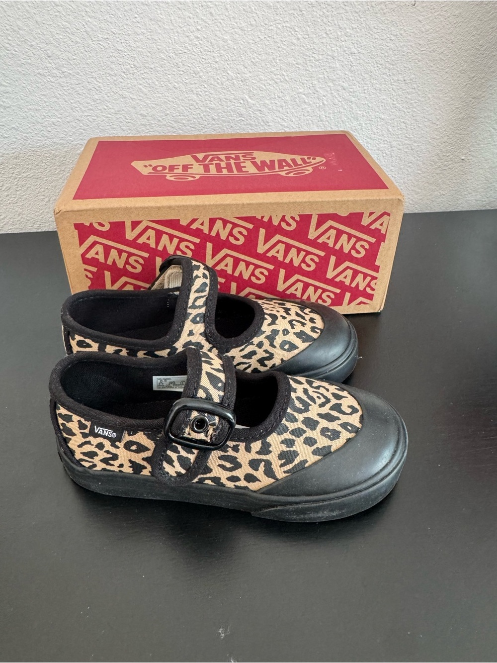 Vans Kids Leopard Print Mary Jane Shoes - Black & Tan Size 8.5